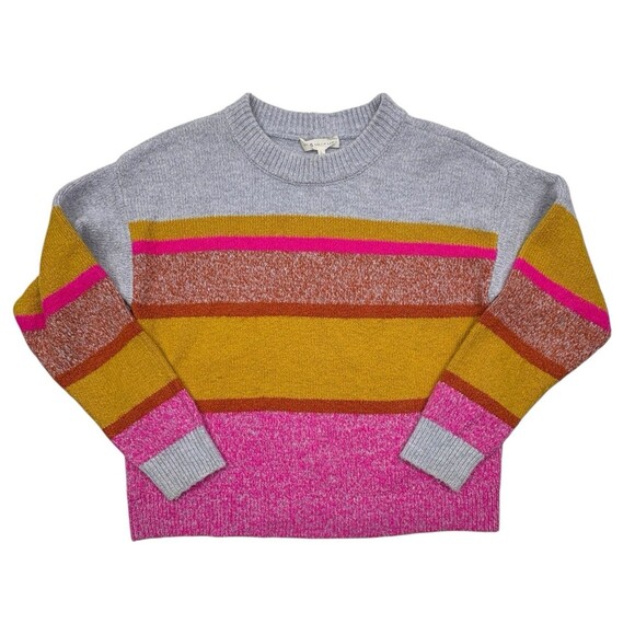 Lou & Grey LOFT Colorblock Soft Cozy Knit Bright Pink Gold Stripe Sweater L - Picture 1 of 12